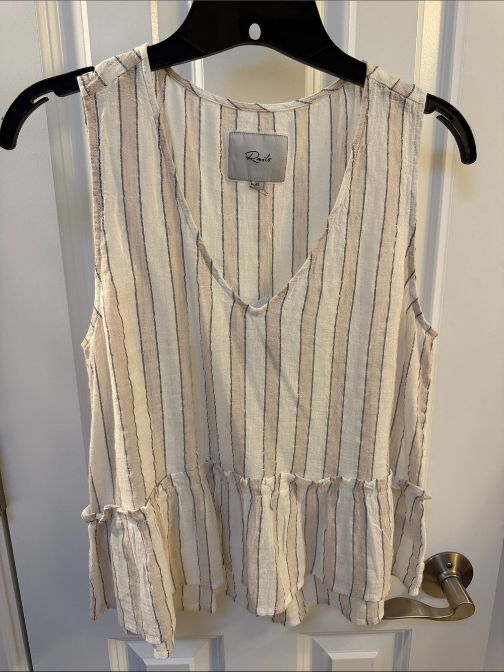 Rails Striped Sleeveless V-Neck Peplum Camisole in Ivory and Navy
